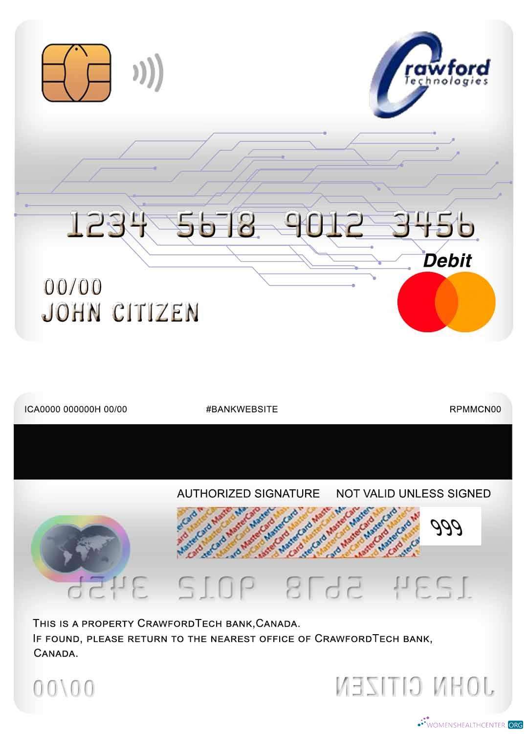 Download Canada Crawfordtech Bank mastercard debit card Photoshop template